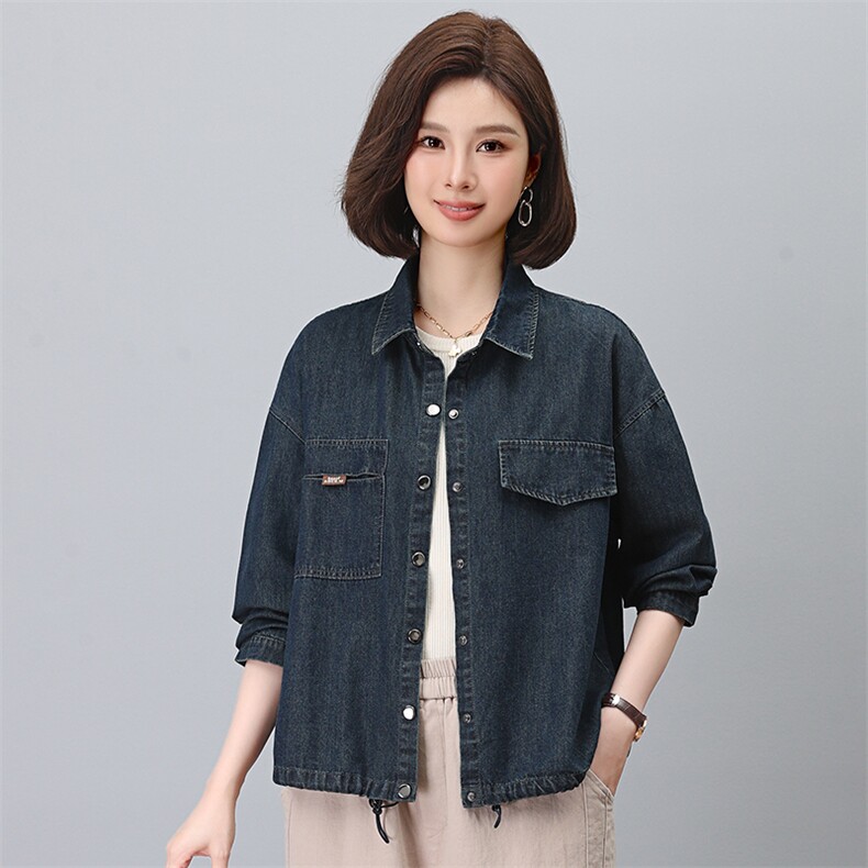蓝色牛仔衬衫女长袖2024秋季新百搭宽松休闲牛仔衬衫,女装牛仔外套,悦见她