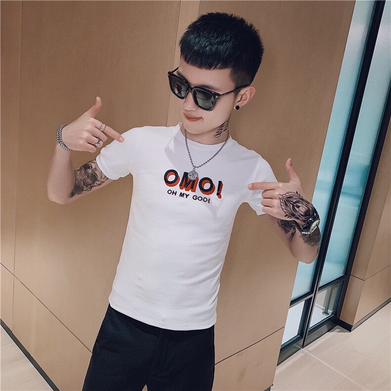 2021夏季短袖字母刺绣T恤社会精神小伙修身体恤男C301B-DT08,男装T恤,电商C301B
