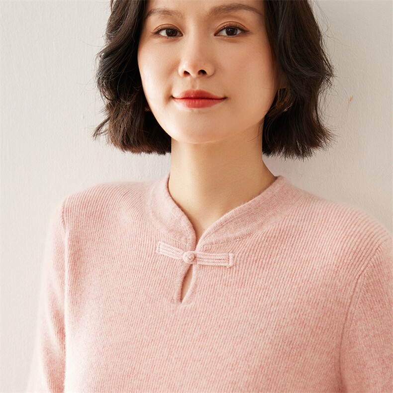 秋季新款翻领修身显瘦打底女士长袖35%羊绒衫,女装羊绒衫,七柒羊绒