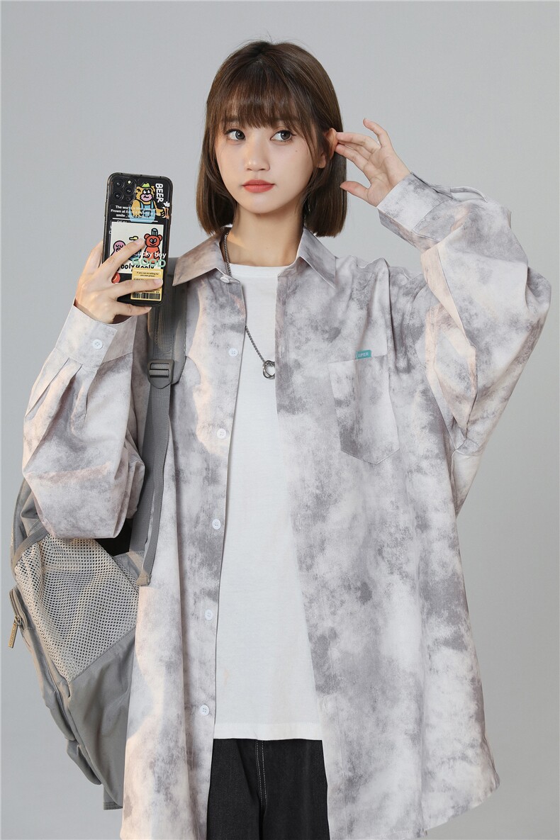 XZ-230-1CS226中性风抖音品质水墨扎染渐变休闲长袖衬衫P50控68,男装衬衫,星座230-1