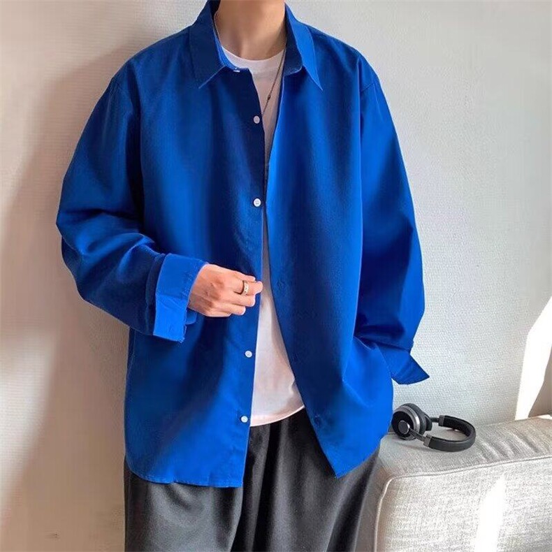现货青少年纯色蓝色衬衫男长袖上衣夏季薄款痞帅潮短袖新款潮流春,男装T恤,星座218-1（原230）
