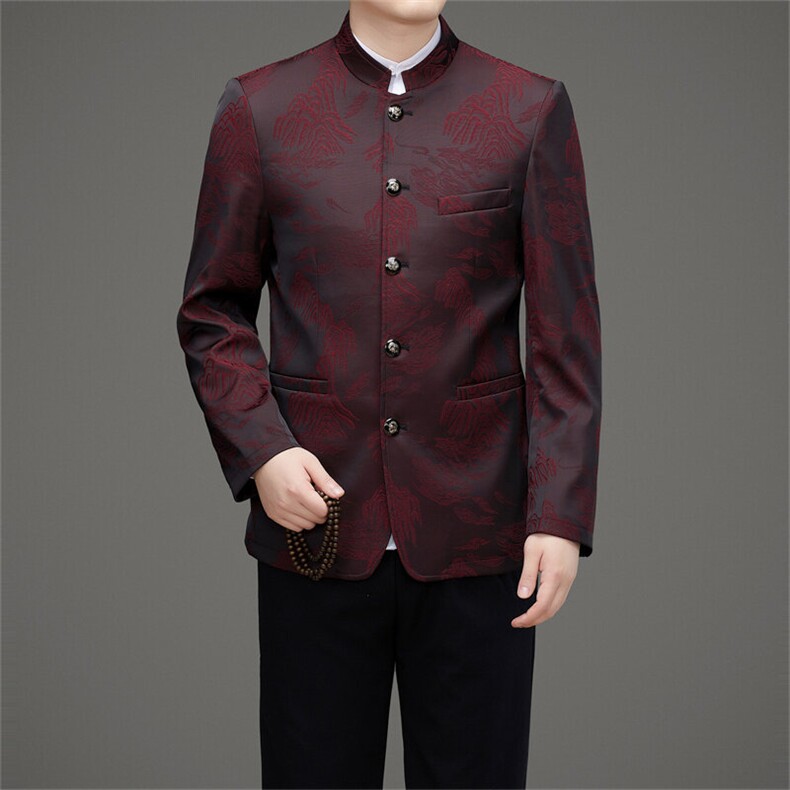 高端中山装西服外套男士中年风新中式休闲西服唐装套装，男装西服，钱塘723