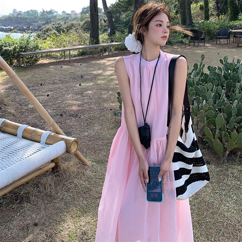 今年流行粉色无袖连衣裙女2025夏季新款高级感超仙气质绝美长裙潮,女装连衣裙,浙宝305