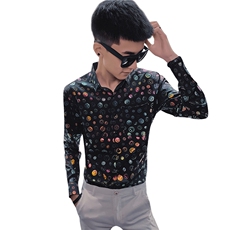 1秋季长袖衬衫社会精神小伙亮色发型师潮男衬衣C301B-CS33-P55，男装衬衫，电商C301B