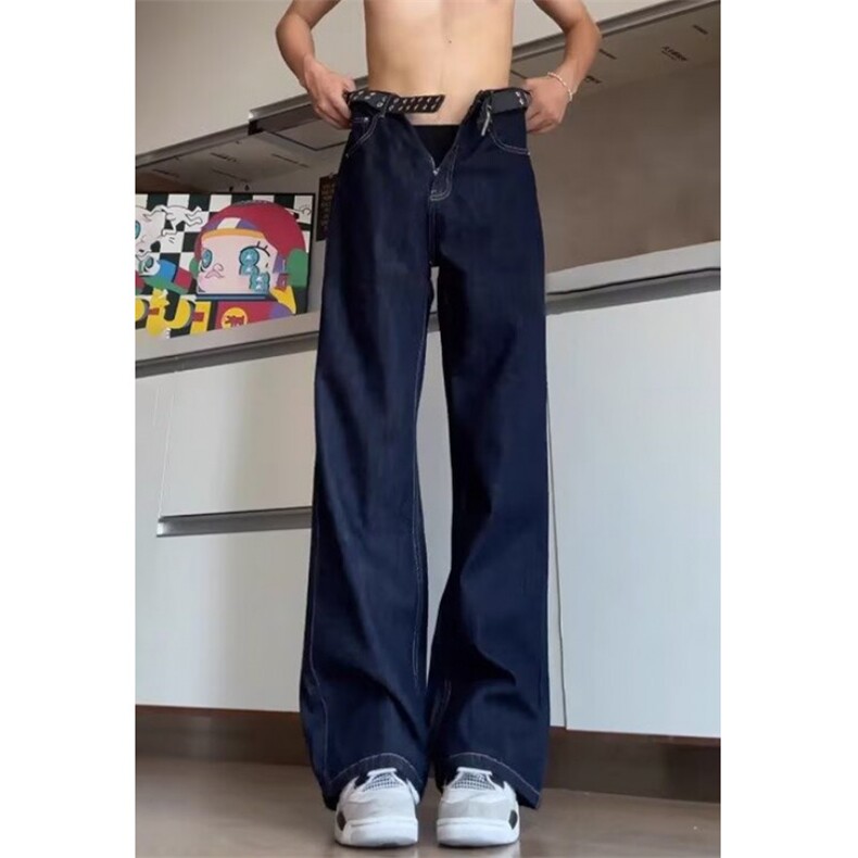 深蓝色阔腿牛仔裤男宽松直筒春秋款垂感显瘦微喇拖地裤子NA119,男装牛仔裤,星座1116A（原606A-3）