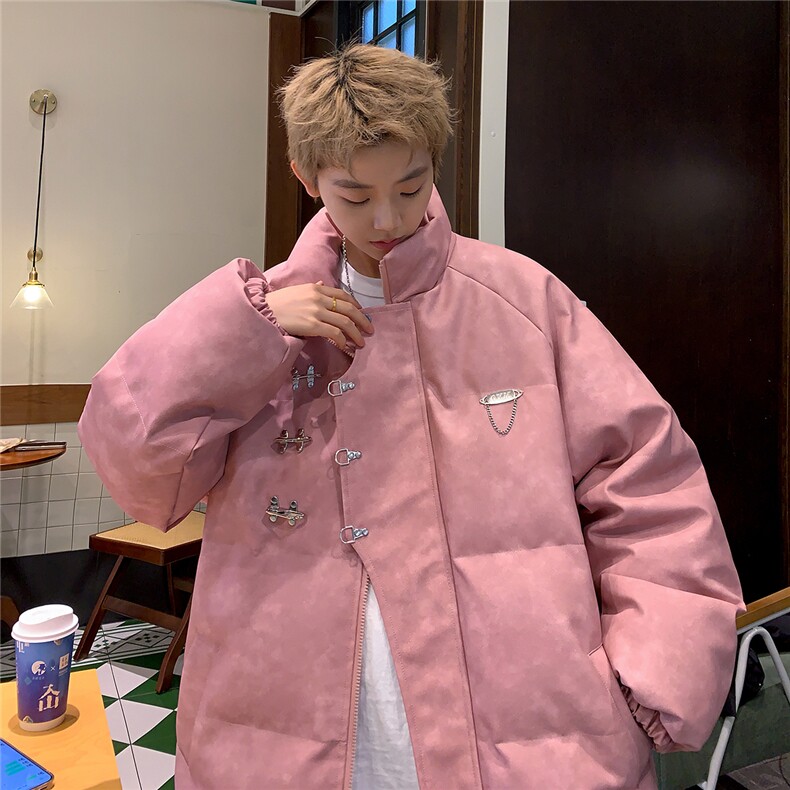 港风立领PU皮复古做旧面料金属飞机扣设计棉衣男MY77726P148控198，男装棉衣，星座227-7