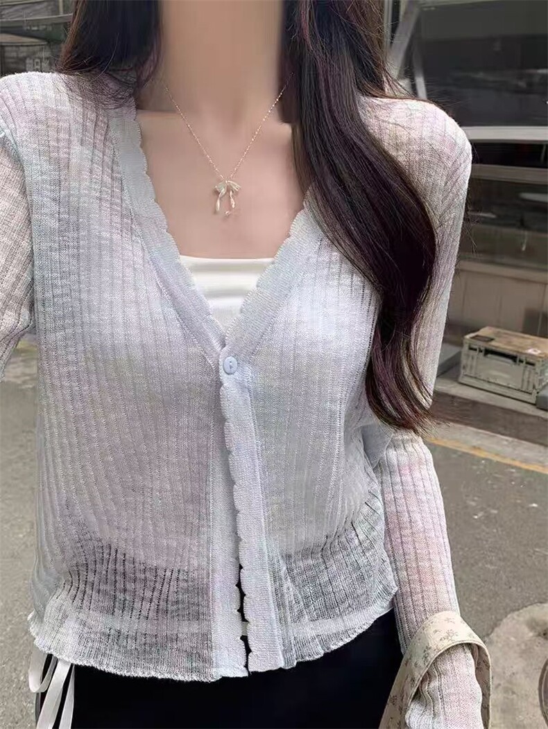 2025年夏季花边超薄防晒衫,针织衫/毛衣,兰叶羊绒