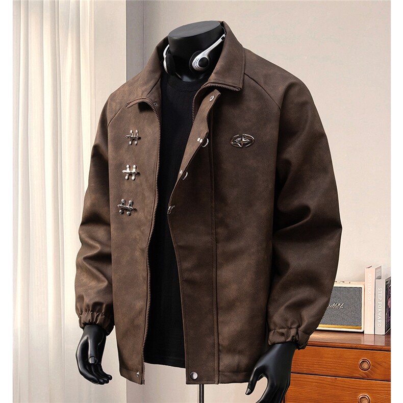 1美式可拆卸胸针大码M-5XL面层：PU皮夹克男JK77768P105控148，男装夹克，星座226-2