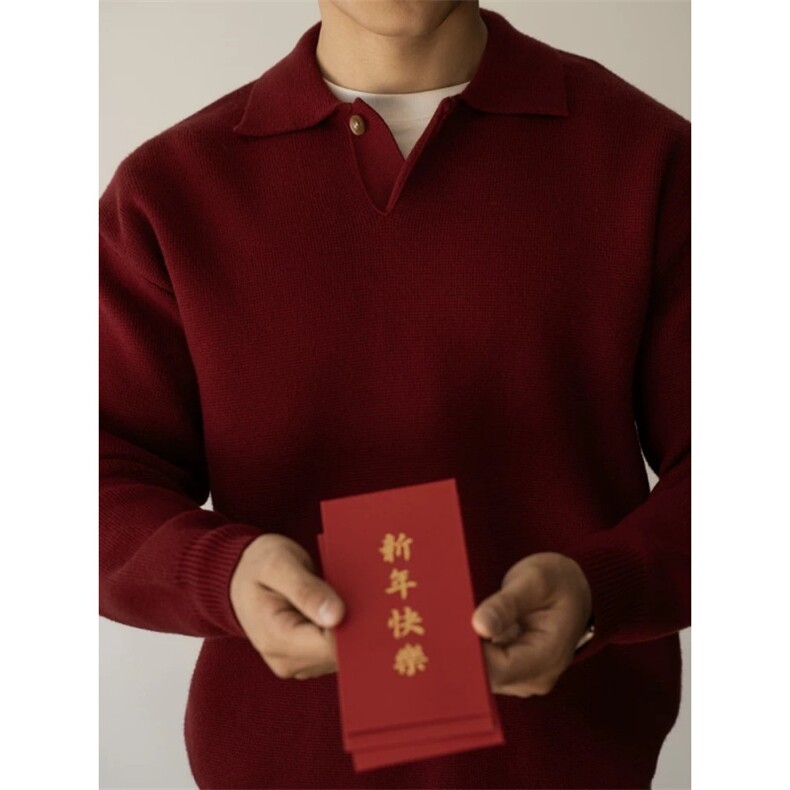 春秋冬纯色无扣翻领polo衫罗纹针织长袖安哥拉红色毛衣MY692,男装针织衫/毛衣,星座208-5