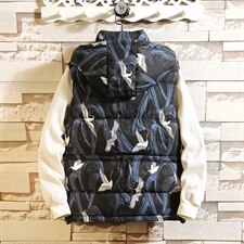 2021秋冬新砖墙日系大码小仙鹤保暖加厚棉马甲连帽外套男M723-P75，男装背心/马甲，电商A001