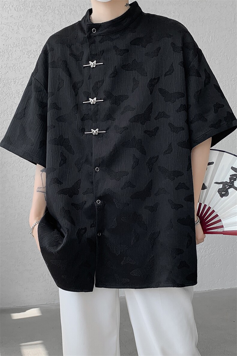 8XL-M特大码新中式衬衫男复古风垂感短袖衬衫外套CS512P48,男装衬衫,电商D206-1