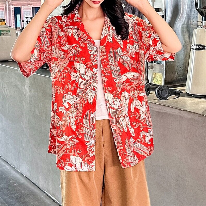 度假风花衬衫男女短袖夏季薄款休闲冰丝情侣衬衣CS111/P32图片