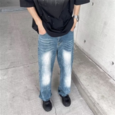 水洗蓝色闪电爆裂纹牛仔裤男高个子破洞微喇裤直筒裤NF5106，男装牛仔裤，星座1116A-1（原606A）