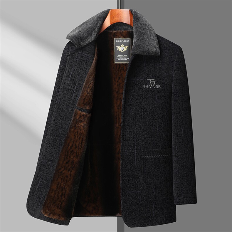 中长款毛领中老年加绒加厚雪尼尔毛呢外套秋冬茄克BD8815-P115,男装棉衣,星座1105-3