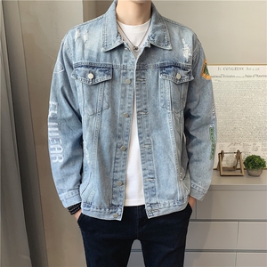 JK822-p80 M-5X店主风ins牛仔夹克绣花破洞大码男日系CITYBOY图片