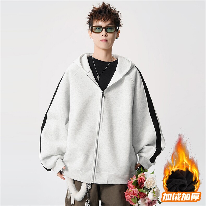 得物二开开衫拼接加绒卫衣男刺绣潮外套A266-WH022-P60加绒70,女装短外套,电商A266