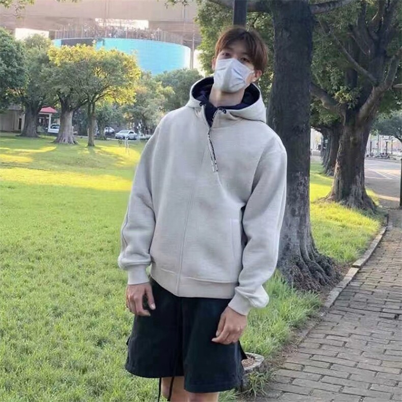 抖音得物二开美式高街重磅结构双层撞色连帽卫衣开衫外套W116,男装卫衣,电商A486