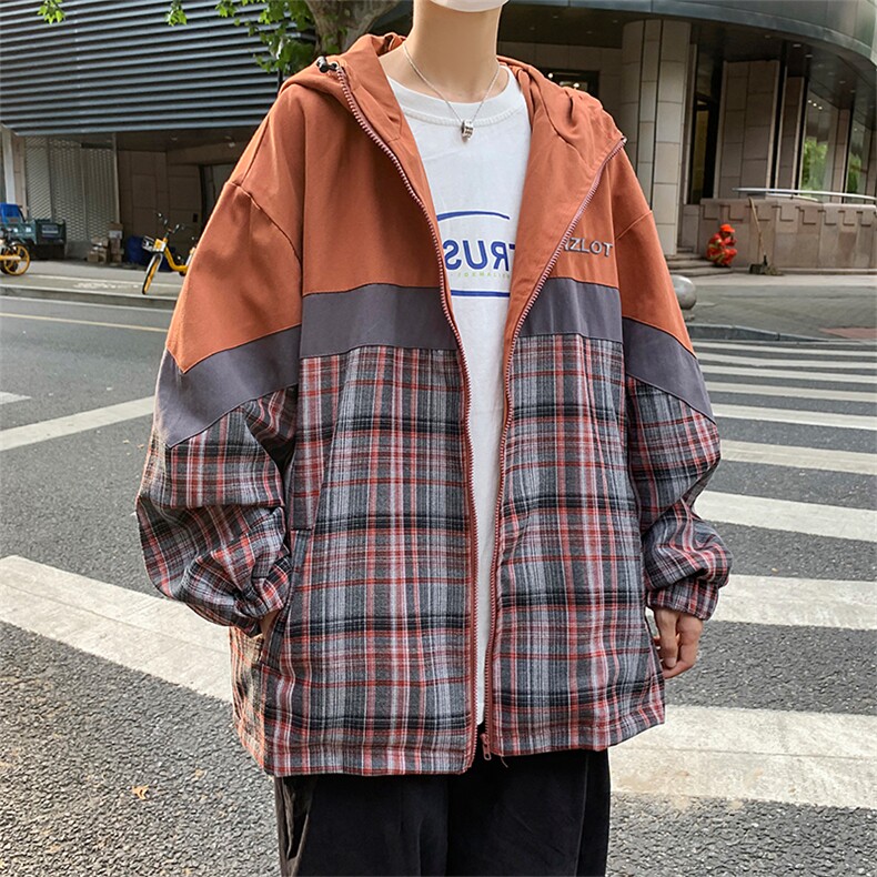 纯原宿风ins潮牌拼色连帽外套潮流夹克秋季宽松上衣W1153-P56,男装夹克,星座512-4