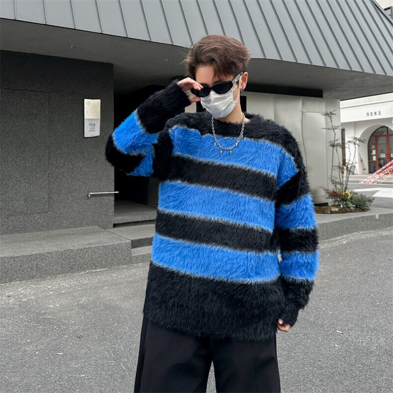 条纹海马毛宽松男士针织衫加厚套头懦弱慵懒风毛衣MY604-P50,男装针织衫/毛衣,星座308B-2