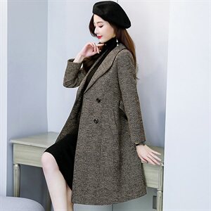 粗花呢子大衣女2024秋冬新款韩版时髦显瘦修身遮肚中长款毛呢外套图片