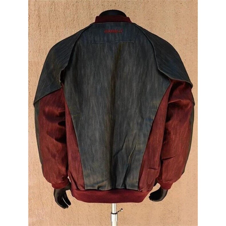W9447-P80网图现货美式复古小众解构拼接皮衣外套痞帅撞色夹克,男装皮衣,星座1608-2