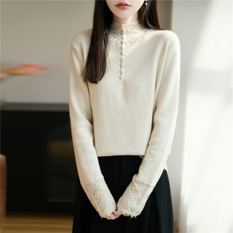 2026年秋季通勤时尚百搭通勤简约休闲钩花针织衫，女装针织衫/毛衣，唐诺