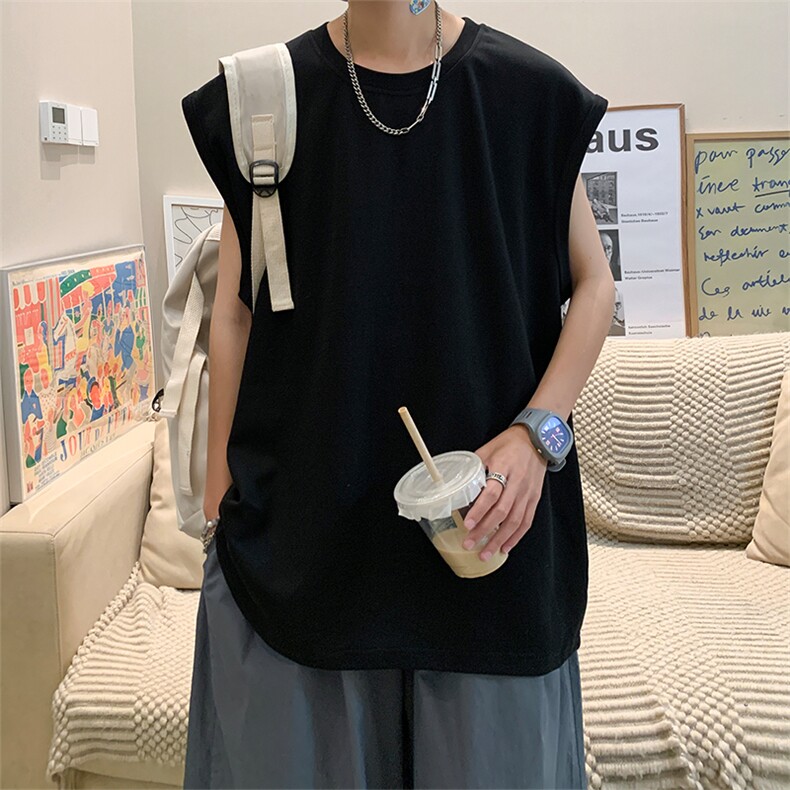 直播品现货供应宽松落肩220克纯棉精梳光版纯色背心无袖t恤P13,男装T恤,电商A486
