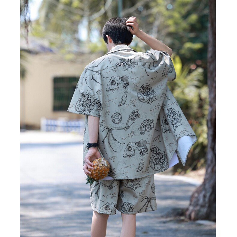 薄款古巴领缎感冰丝夏威夷风花衬衫休闲套装外套沙滩短裤-P65控98,男装牛仔裤,星座216(原A116)