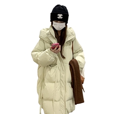 韩系宽松廓形新款中长款羽绒服女2025冬连帽白鸭绒加厚超好看外套，女装羽绒服，2C032