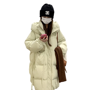 韩系宽松廓形新款中长款羽绒服女2025冬连帽白鸭绒加厚超好看外套图片