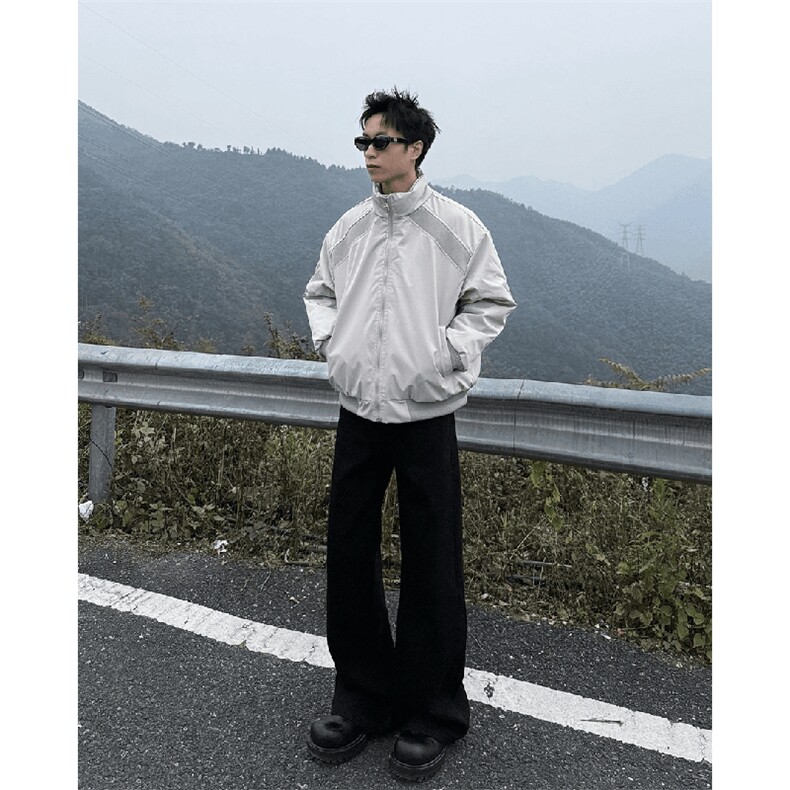 高品质春装新款老钱风美式高街解构立领棒球服飞行夹克潮休闲外套,男装夹克,电商A443