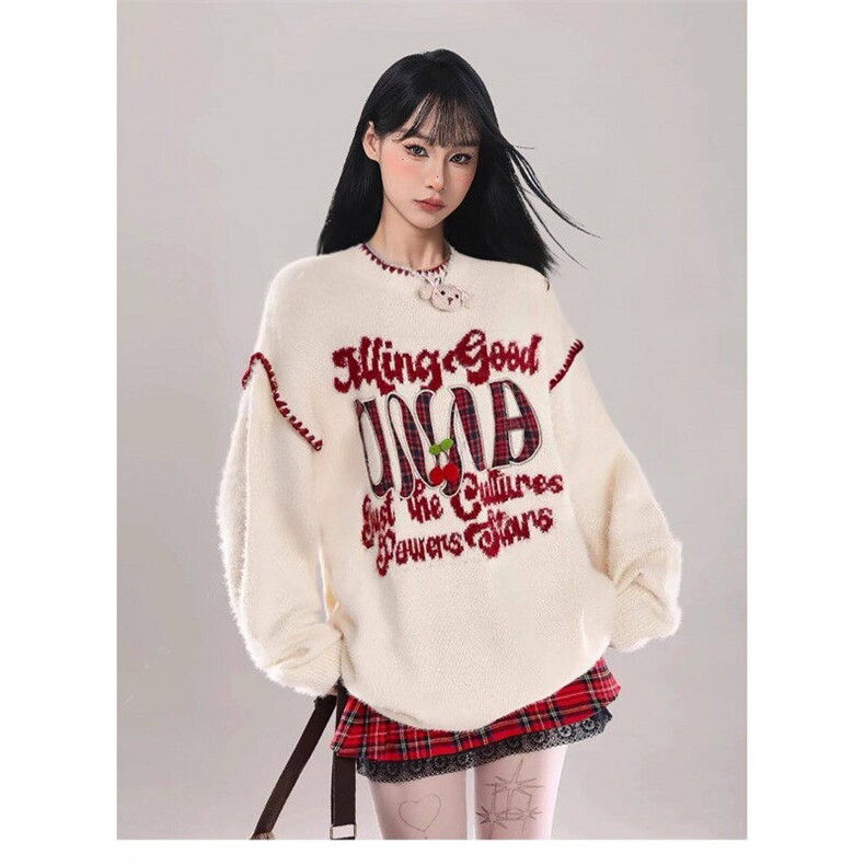 美式复古毛衣女秋冬季圣诞节穿搭慵懒风宽松针织上衣，男装针织衫/毛衣，星座716-3