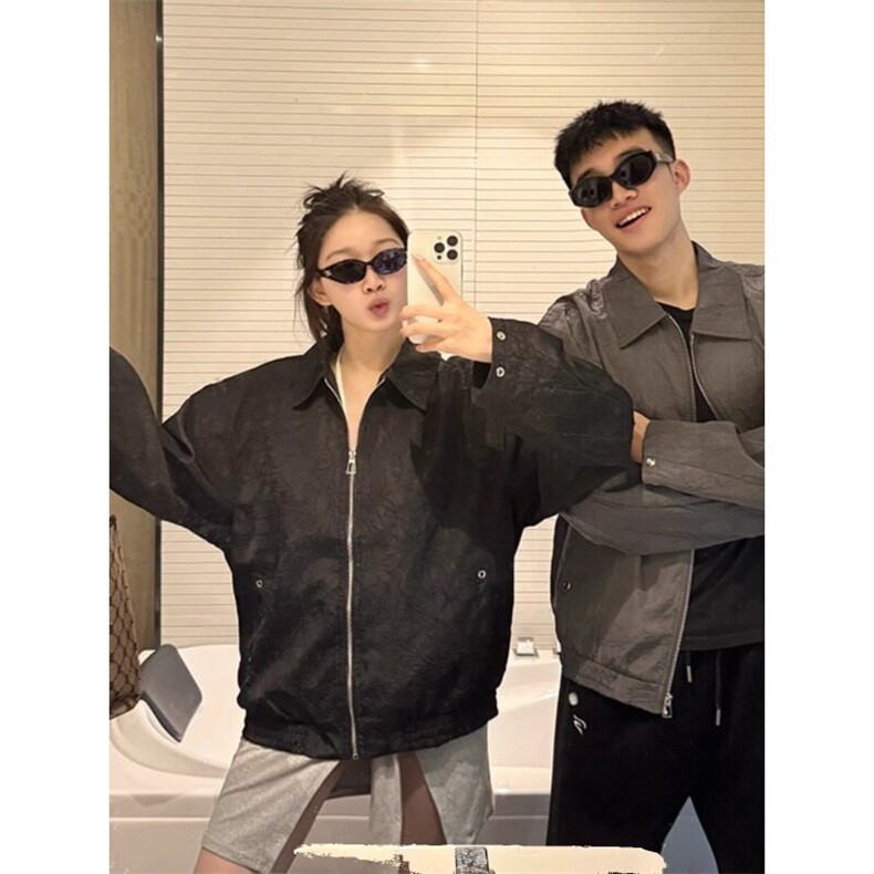 美式复古慵懒翻领褶皱工装夹克春夏新款宽松情侣百搭休闲外套,男装夹克,星座506A
