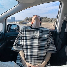 C540P35夏季新款圆领t恤韩版男生条纹宽松短袖潮流凉感舒，男装T恤，星座512-6