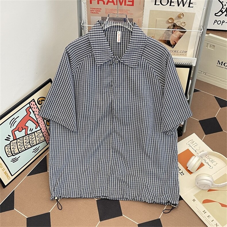 格纹短袖衬衫男女夏季宽松休闲格子衬衣日系百搭半袖上衣2276P40,男装T恤,星座410-2