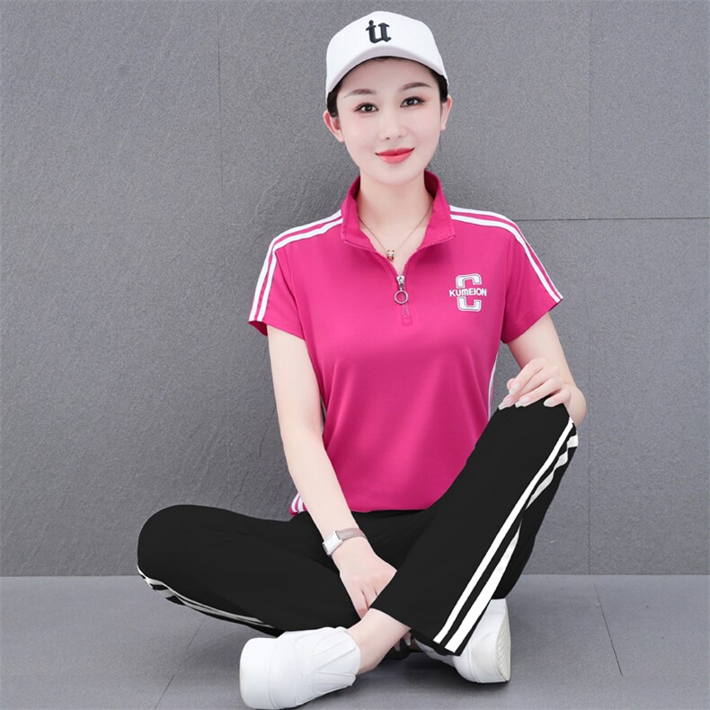燕颉冰丝运动休闲套装女2024新款广场舞服装洋气夏季跳舞两件套,女装运动套装,燕颉服饰