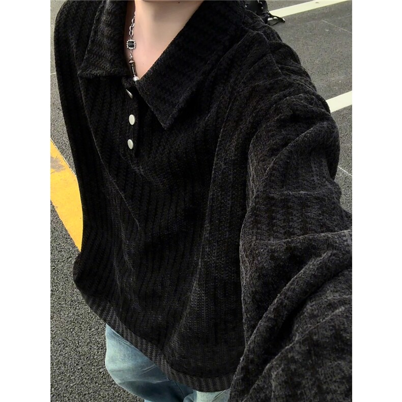 美式复古雪尼尔polo领卫衣大码设计重磅翻领外套LW609特P45加绒55,女装短外套,电商B215