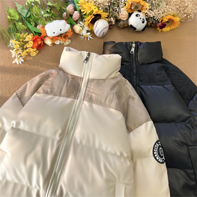 高品质！平铺PU皮棉服宽松港风棉衣立领冬装棉袄PM01-P115限158,男装棉衣,电商B370