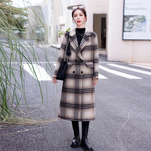 黑色格纹双面羊绒大衣女冬季加厚2025新款好看独特中长款毛呢外套图片