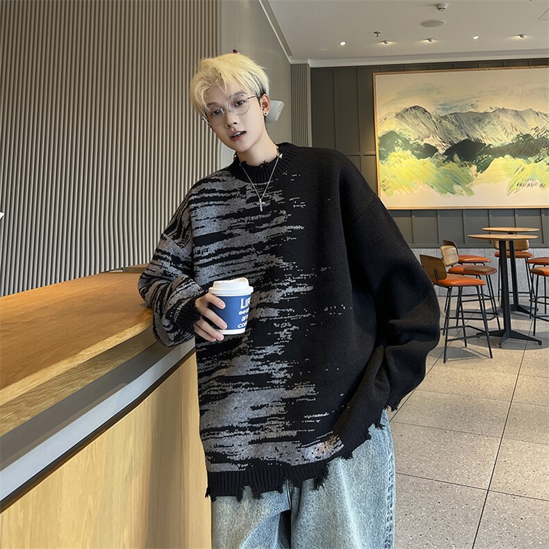 不规则针织衫男士韩版潮流高街帅气拼接2024冬季ins毛衣MZ562-P53,男装针织衫/毛衣,星座412-2