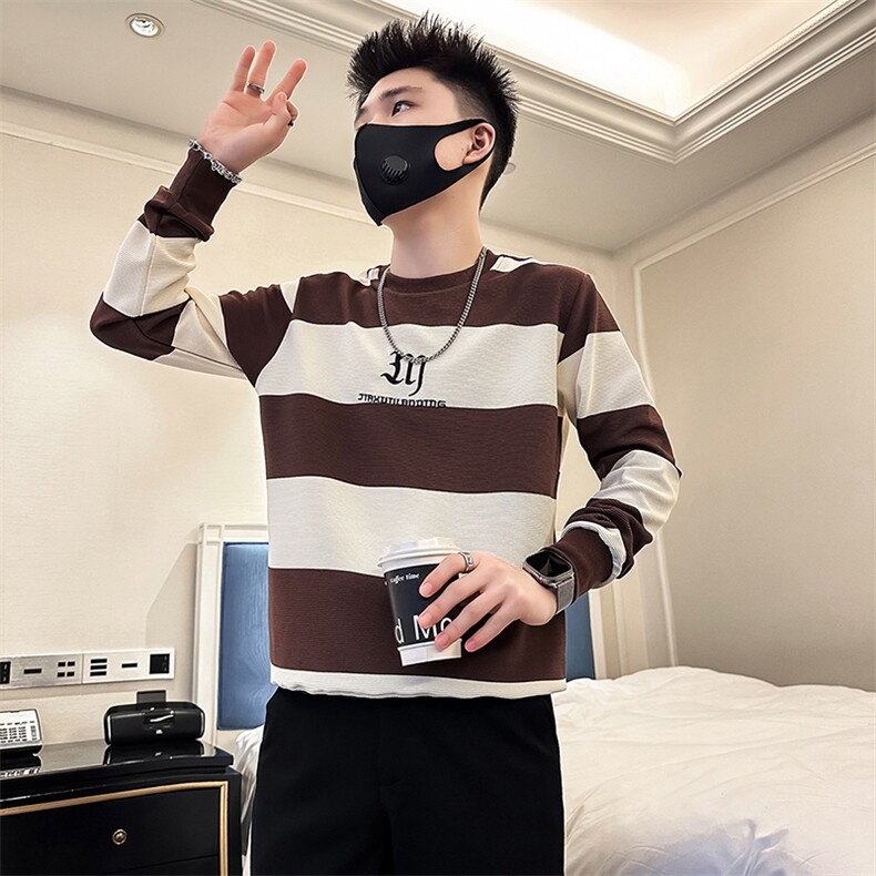 高级感男痞帅圆领条纹卫衣外套社会小伙店主风301C-WY43-P58控78,女装短外套,星座301C（原B323）