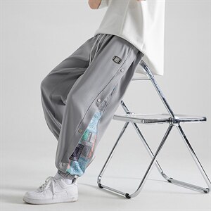 加推夏季薄款宽松侧排扣冰感束脚休闲运动裤冰丝裤2110-P45,男装休闲裤,星座914-3