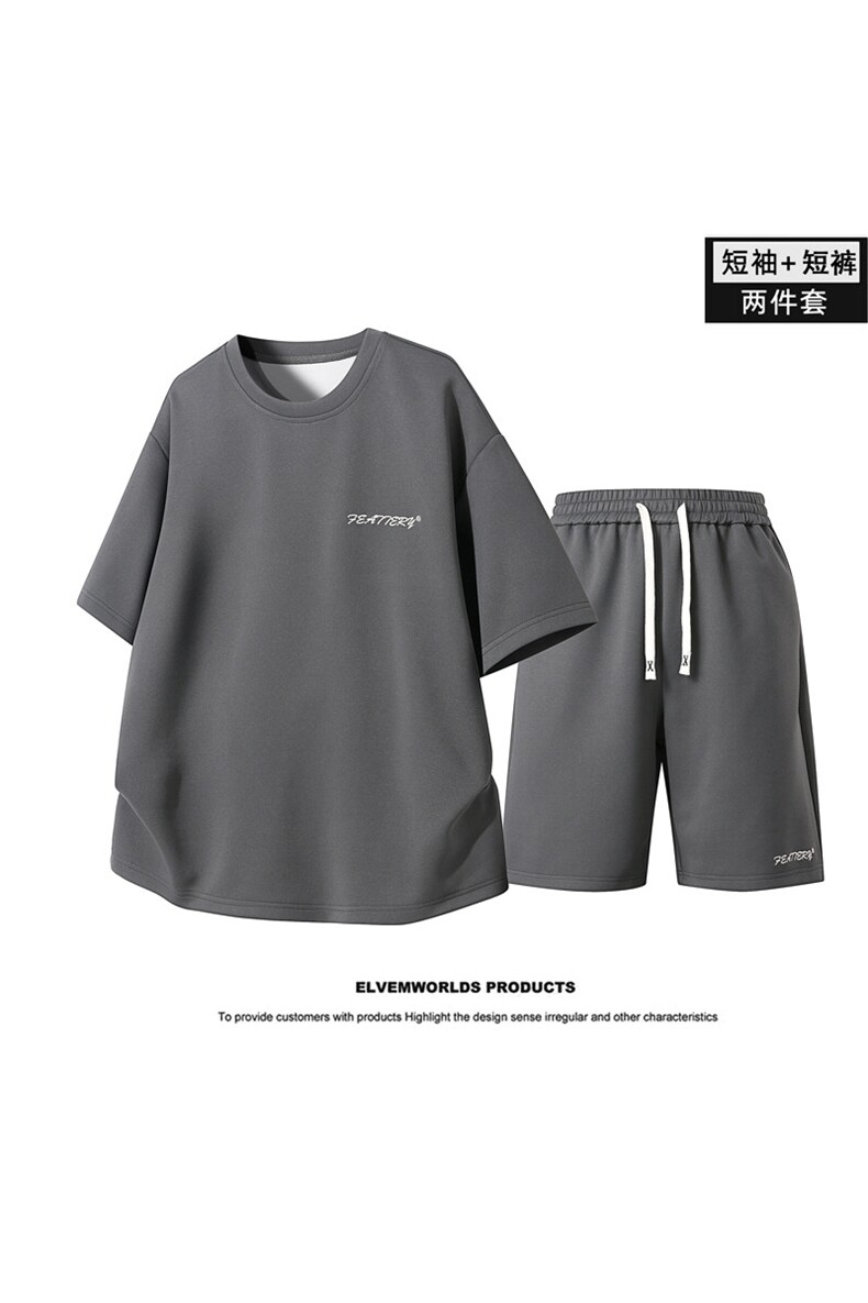 夏季套装男宽松休闲运动冰丝短袖T恤短裤运动套装JZ3261-P53,男装休闲套装,星座310B-3