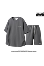 夏季套装男宽松休闲运动冰丝短袖T恤短裤运动套装JZ3261-P53，男装休闲套装，星座310B-3