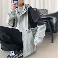 2021春季男士休闲港风外套男潮流夹克外套男宽松拼接9207-P75，男装夹克，电商A128