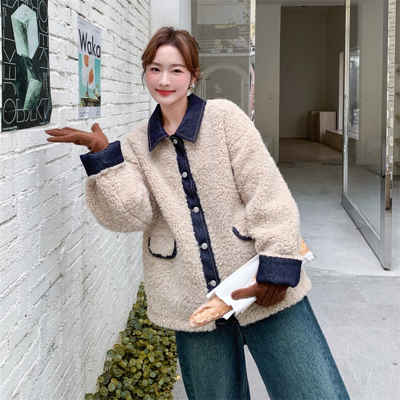 新款主推牛仔拼接羊羔毛外套2652-P195-K298,女装短外套,2C129