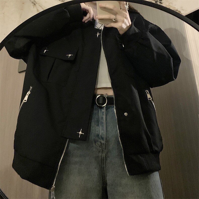 春秋新款设计美式高街外套男女宽松hiphop正肩夹克上衣C344-P90图片