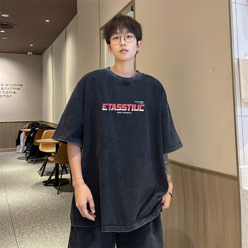 量大优供视频240g重磅美式炒雪花水洗做旧短袖t恤STX538-特P25,男装T恤,电商B371