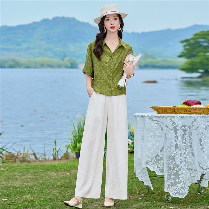 2026年夏季时尚休闲提花两件套裤子套装,女装套装/套裙,依路服饰