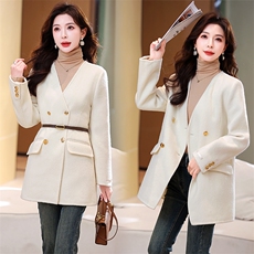 现货2025秋装主推款纯手工缝制双面羊毛呢修身气质配腰带羊毛大衣，女装毛呢外套，丝露怡语